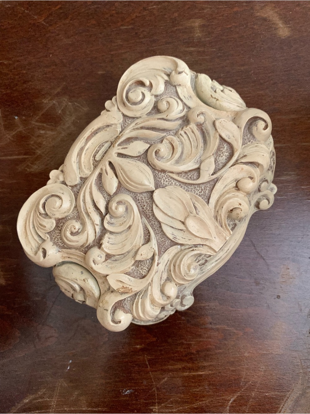 Vintage Carved Cream Resin Dresser Box
